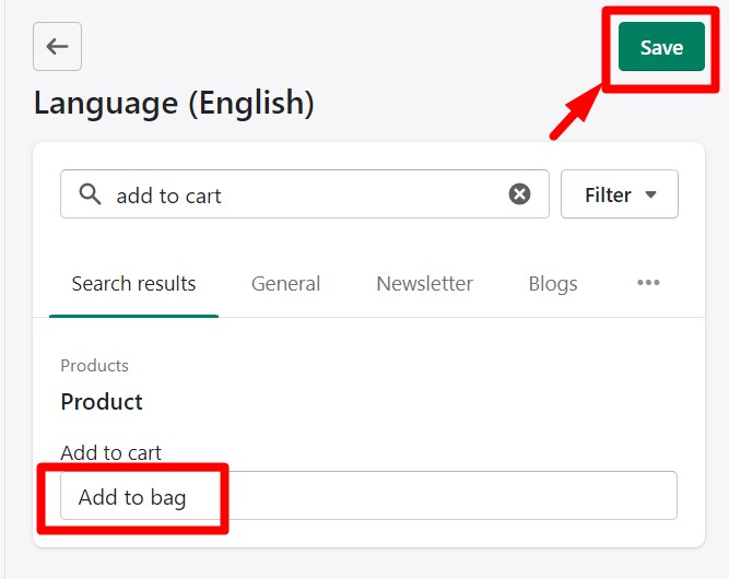 Changing the text at the "edit languages" page and saving it